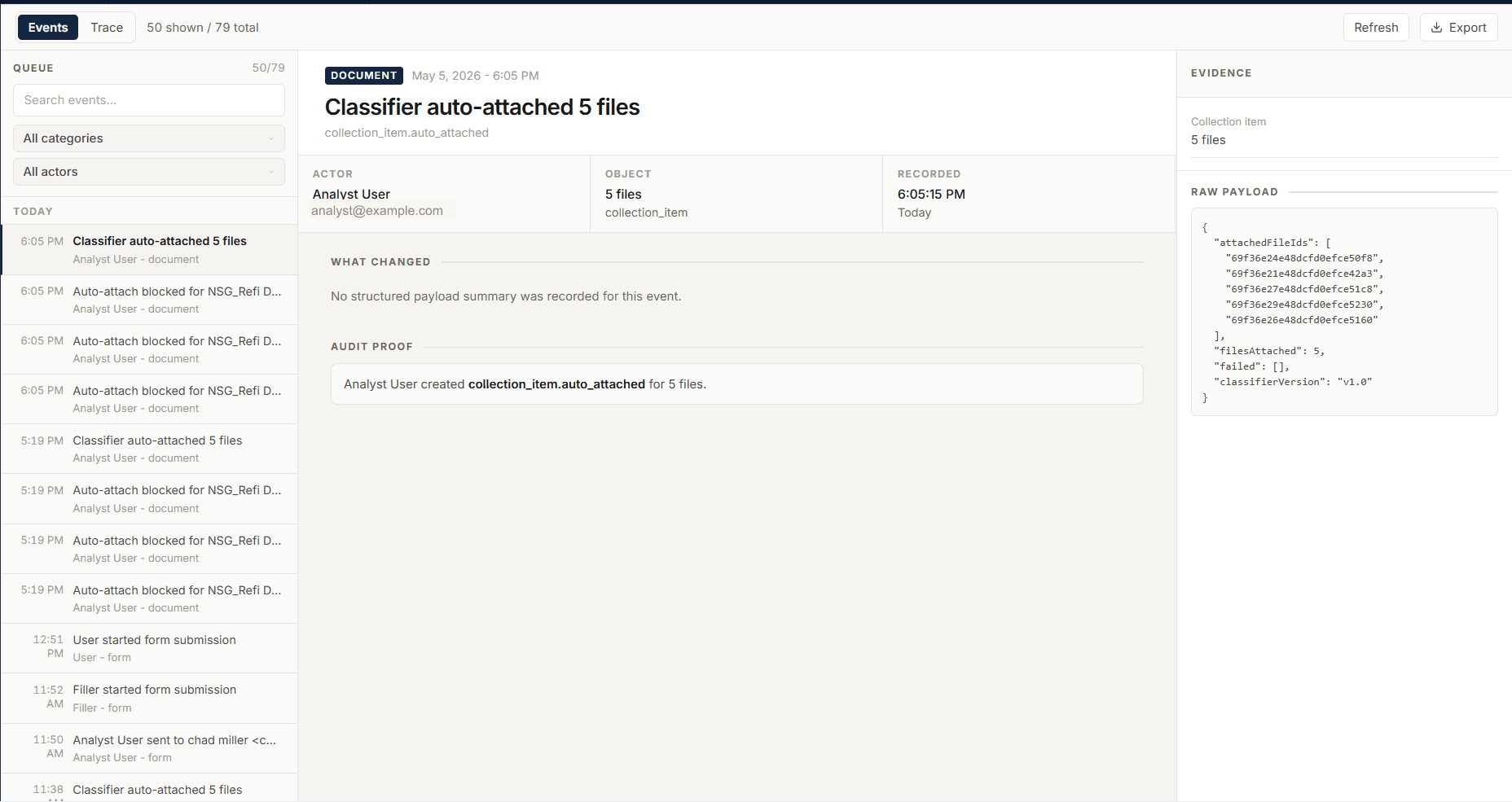 Audit event product screenshot