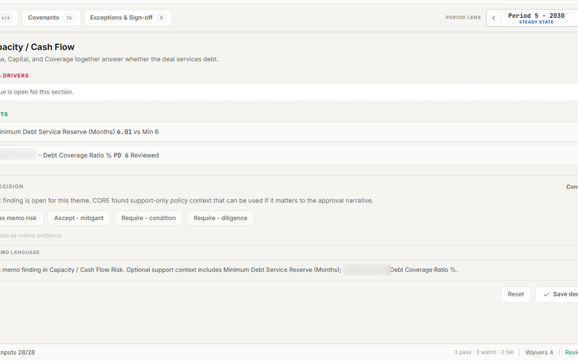 Redacted and sanitized CORE risk decision workbench