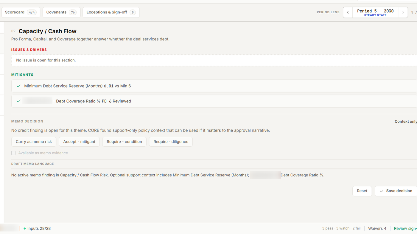 Redacted and sanitized CORE risk decision workbench