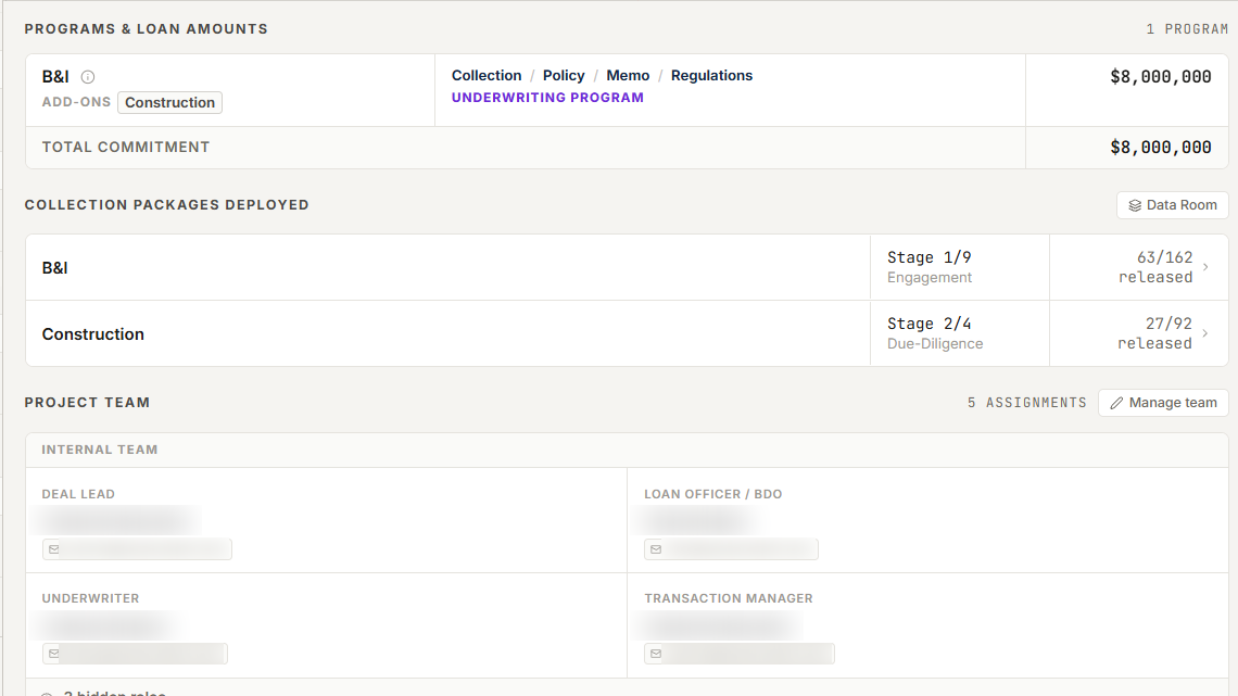 Focused CORE project crop showing two independently staged collection workflows